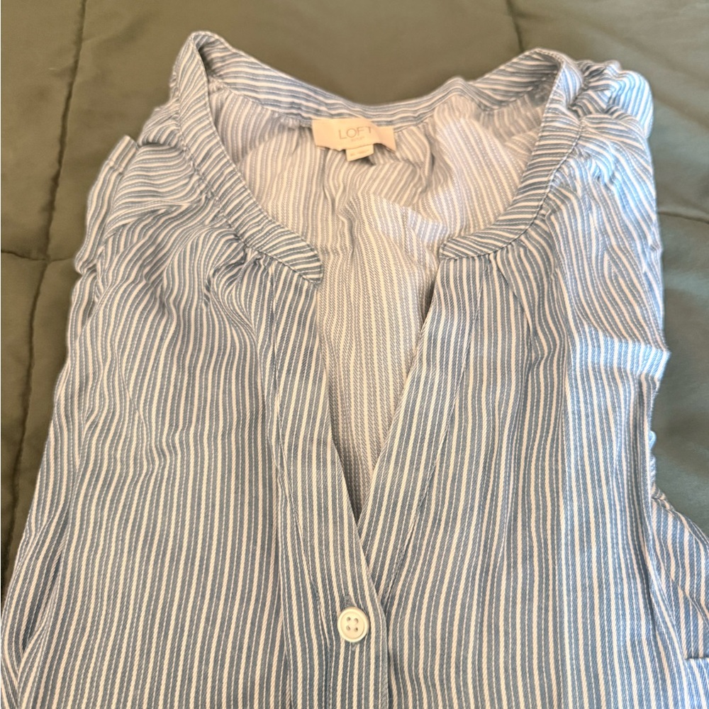LOFT Blue and White Pinstripe Top